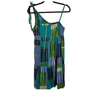 Tulle womens medium blue green knee length one shoulder tie dress rayon